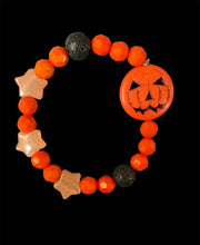 Load image into Gallery viewer, Handmade Halloween 🎃 Pumpkin Lava Stone Black & Orange Stretchy Bracelet
