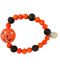 Load image into Gallery viewer, Handmade Jack O Lantern Lava Stone & Orange Bead Stretchy Bracelet