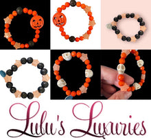 Load image into Gallery viewer, Handmade Jack O Lantern Lava Stone & Orange Bead Stretchy Bracelet