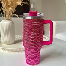 Load image into Gallery viewer, 40oz Rhinestone Embellished Coffee or Water Tumbler With Handle, Lid, & Straw