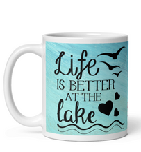 Load image into Gallery viewer, 'Life Is Better At The Lake' Beach Blue & White Glossy Mug