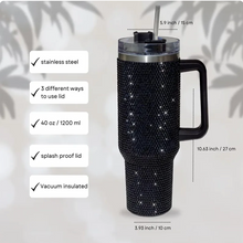 Load image into Gallery viewer, 40oz Rhinestone Embellished Coffee or Water Tumbler With Handle, Lid, & Straw