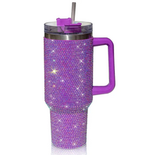 Load image into Gallery viewer, 40oz Rhinestone Embellished Coffee or Water Tumbler With Handle, Lid, & Straw