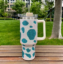 Load image into Gallery viewer, 40oz Rhinestone Embellished Coffee or Water Tumbler With Handle, Lid, & Straw