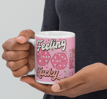 Load image into Gallery viewer, 'Feeling Lucky' White & Pink Glossy Mug