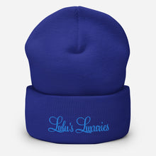 Load image into Gallery viewer, 'Lulu's Luxuries' Blue Logo Cuffed Beanie