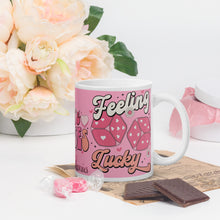 Load image into Gallery viewer, 'Feeling Lucky' White & Pink Glossy Mug