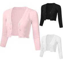 Load image into Gallery viewer, 3/4 Sleeve Cropped Short Cardigan Sweater