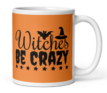 Load image into Gallery viewer, 'Witches Be Crazy' Orange and White Glossy Halloween Mug