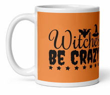Load image into Gallery viewer, 'Witches Be Crazy' Orange and White Glossy Halloween Mug