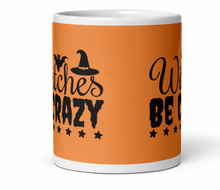 Load image into Gallery viewer, 'Witches Be Crazy' Orange and White Glossy Halloween Mug