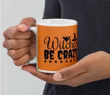 Load image into Gallery viewer, 'Witches Be Crazy' Orange and White Glossy Halloween Mug