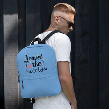 Load image into Gallery viewer, 'Travel The World' Blue Backpack
