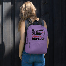 Load image into Gallery viewer, 'Eat Sleep Cheer Repeat' Purple Backpack