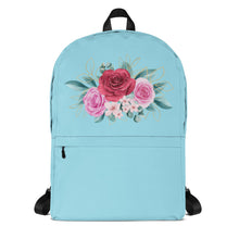 Load image into Gallery viewer, 'Roses Bouquet' Light Blue Backpack