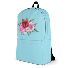 Load image into Gallery viewer, 'Roses Bouquet' Light Blue Backpack