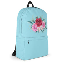 Load image into Gallery viewer, 'Roses Bouquet' Light Blue Backpack