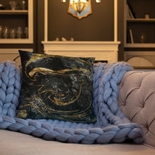 Load image into Gallery viewer, 'Black & Gold Marble Swirl' Basic Pillow