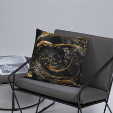Load image into Gallery viewer, 'Black & Gold Marble Swirl' Basic Pillow
