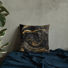 Load image into Gallery viewer, 'Black & Gold Marble Swirl' Basic Pillow