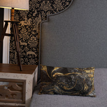 Load image into Gallery viewer, 'Black & Gold Marble Swirl' Basic Pillow