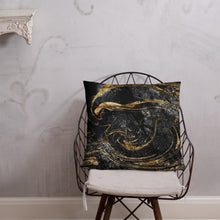 Load image into Gallery viewer, 'Black & Gold Marble Swirl' Basic Pillow