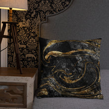 Load image into Gallery viewer, 'Black & Gold Marble Swirl' Basic Pillow