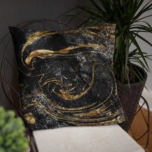 Load image into Gallery viewer, 'Black & Gold Marble Swirl' Basic Pillow