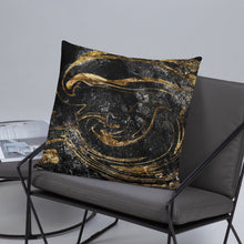 Load image into Gallery viewer, 'Black & Gold Marble Swirl' Basic Pillow