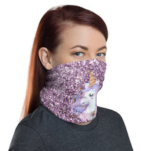 Load image into Gallery viewer, ‘Purple Glitter Print Unicorn’ Neck Gaiter