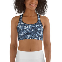 Load image into Gallery viewer, 'Blue Glitter Confetti Print' Sports bra