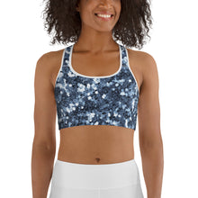 Load image into Gallery viewer, 'Blue Glitter Confetti Print' Sports bra