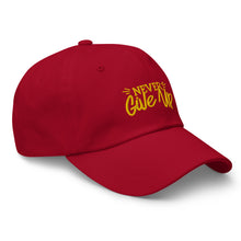 Load image into Gallery viewer, 'Never Give Up' Gold Embroidered Dad Hat