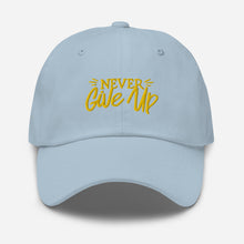 Load image into Gallery viewer, 'Never Give Up' Gold Embroidered Dad Hat