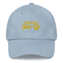 Load image into Gallery viewer, 'Never Give Up' Gold Embroidered Dad Hat