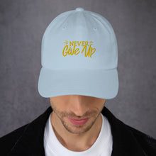 Load image into Gallery viewer, 'Never Give Up' Gold Embroidered Dad Hat