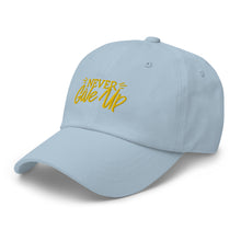 Load image into Gallery viewer, 'Never Give Up' Gold Embroidered Dad Hat