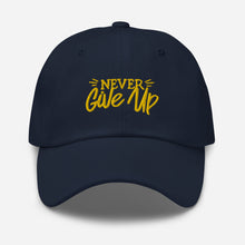 Load image into Gallery viewer, 'Never Give Up' Gold Embroidered Dad Hat