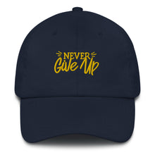 Load image into Gallery viewer, 'Never Give Up' Gold Embroidered Dad Hat