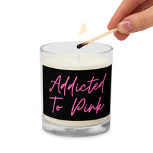 Load image into Gallery viewer, 'Addicted To Pink' Black & Pink Design Glass Jar Soy Wax Candle