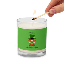 Load image into Gallery viewer, 'Happy St. Patrick's Day Gnome' Green Glass Jar Soy Wax Candle
