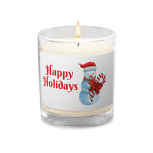 Load image into Gallery viewer, 'Happy Holidays Snowman With Candy Cane' Glass Jar Soy Wax Candle