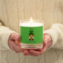 Load image into Gallery viewer, 'Happy St. Patrick's Day Gnome' Green Glass Jar Soy Wax Candle