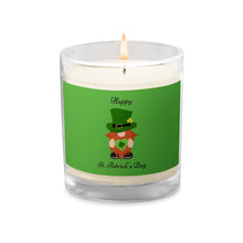 Load image into Gallery viewer, 'Happy St. Patrick's Day Gnome' Green Glass Jar Soy Wax Candle