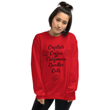 Load image into Gallery viewer, 'Crystals, Coffee, California, Candles, Cats' Unisex Sweatshirt