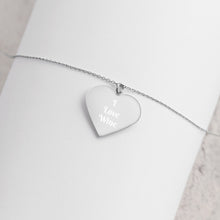 Load image into Gallery viewer, 'I Love Wine' Engraved Silver Heart Necklace