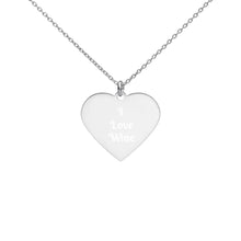 Load image into Gallery viewer, 'I Love Wine' Engraved Silver Heart Necklace