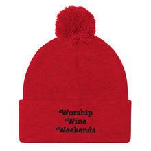 Load image into Gallery viewer, 'Worship Wine Weekends' Pom-Pom Beanie