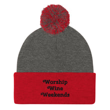 Load image into Gallery viewer, 'Worship Wine Weekends' Pom-Pom Beanie