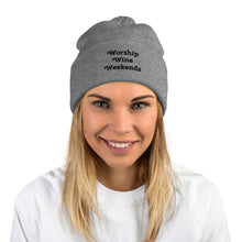 Load image into Gallery viewer, 'Worship Wine Weekends' Pom-Pom Beanie